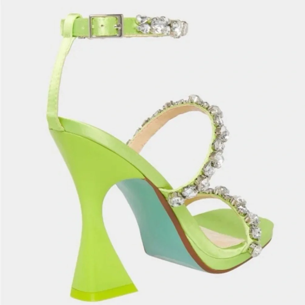 BETSEY JOHNSON SB-PERRY Ankle-Strap Jeweled Glam Green Heels Dress Sandals Sz 8